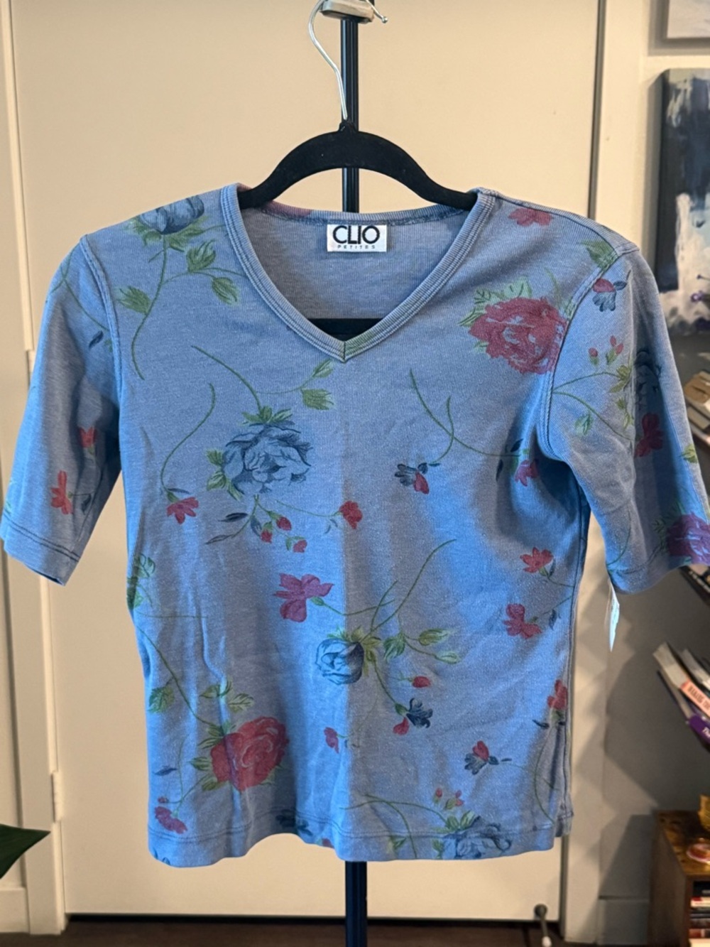 Clio Light Blue Floral V-Neck Kids Tee